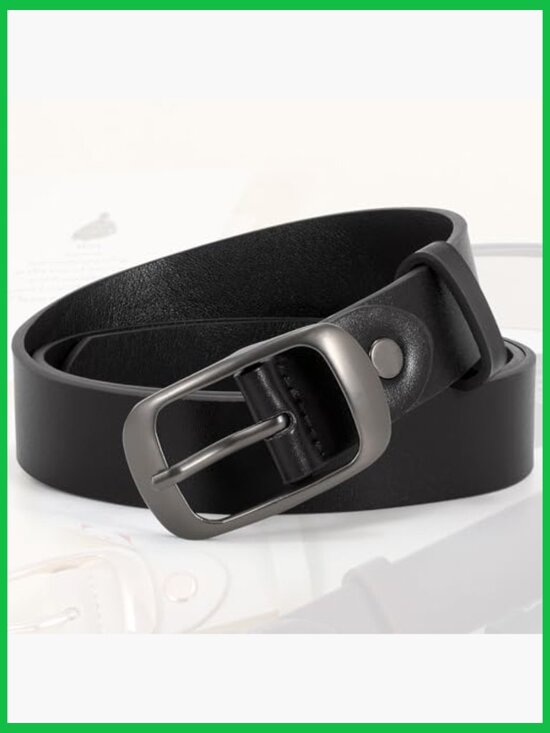 2 Pack Cowhide Leather Belts with Pin Buckle for Jeans Dress